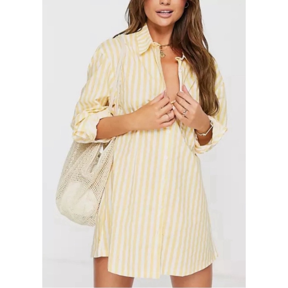 aerie Yellow & White Vertical Stripe Button-Down Tunic